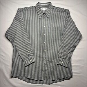 Perry Ellis Portfolio Mens Grey White Striped Button Down Shirt XL